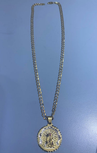 Cuban Link Two Tones & Pendant 14k